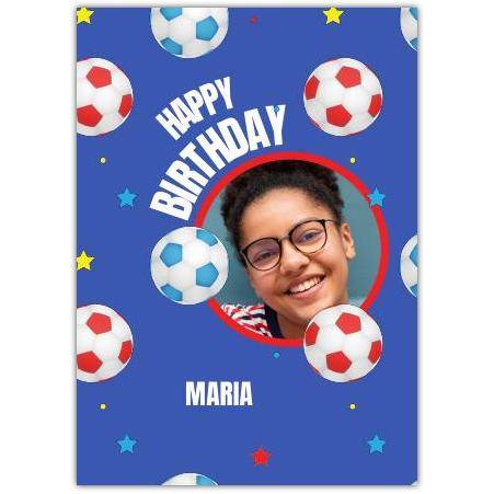 Happy Birthday Footballs Photo Upload Greeting Card