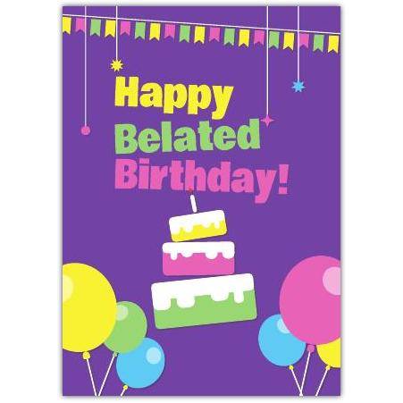 Belated Birthday Purple Cake Greeting Card