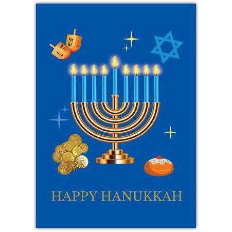 Happy Hanukkah Blue Menorah Greeting Card