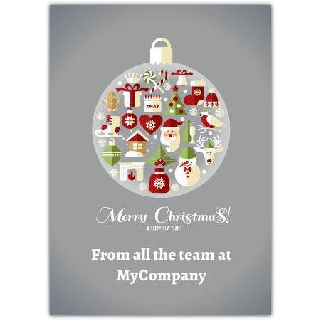 Merry Christmas Grey Bauble Greeting Card