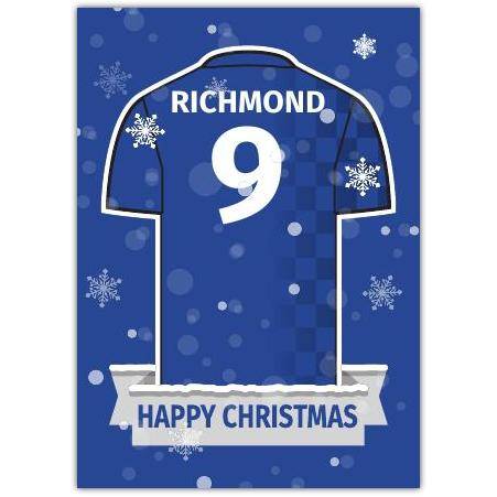 Soccer Jersey Christmas Greeting - Blue & White Card