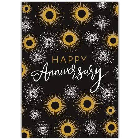 Anniversary Fireworks Gold Black Greeting Card