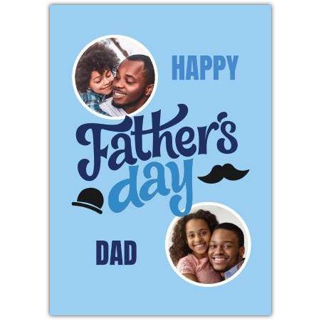 Fathers Day 2 Photo Upload Blue Greeting Card