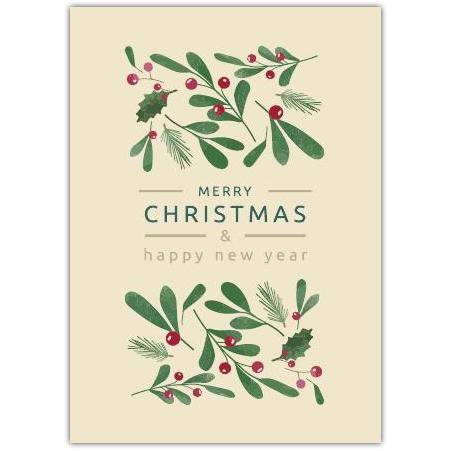 Merry Christmas And New Year Holly Greeting Card