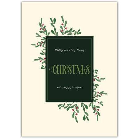 Merry Christmas Holly And Berries Greeting Card