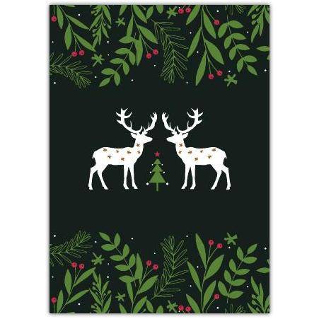 Christmas Raindeer And Holly Greeting Card