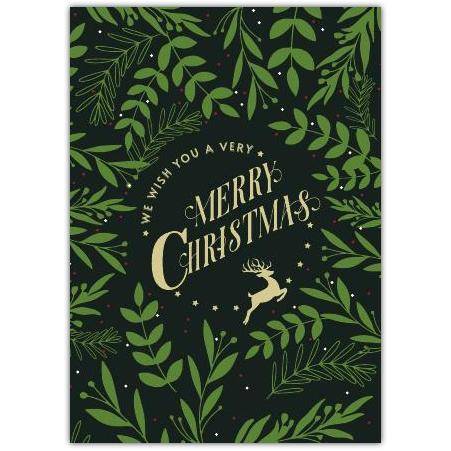 Merry Christmas Green Deer Greeting Card