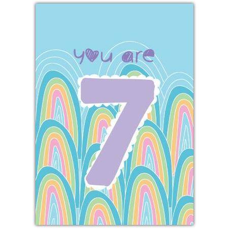 7th Birthday With Rainbows Card