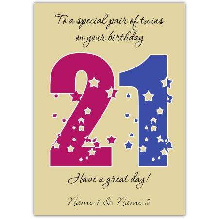 21 twins greeting card personalised a5qcckeltwinsed