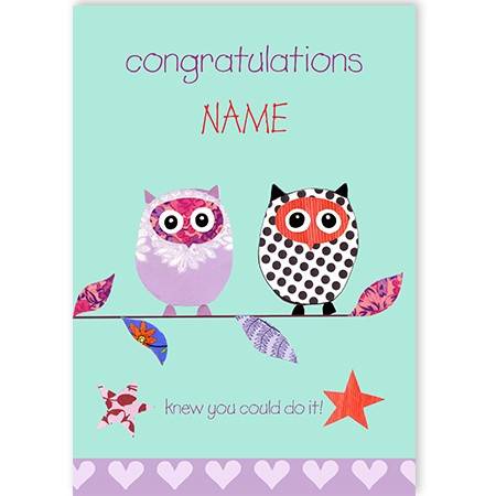 Exams owls greeting card personalised a5qcc00116coned