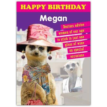 Meerkat glass of wine greeting card personalised a5blm2017003682