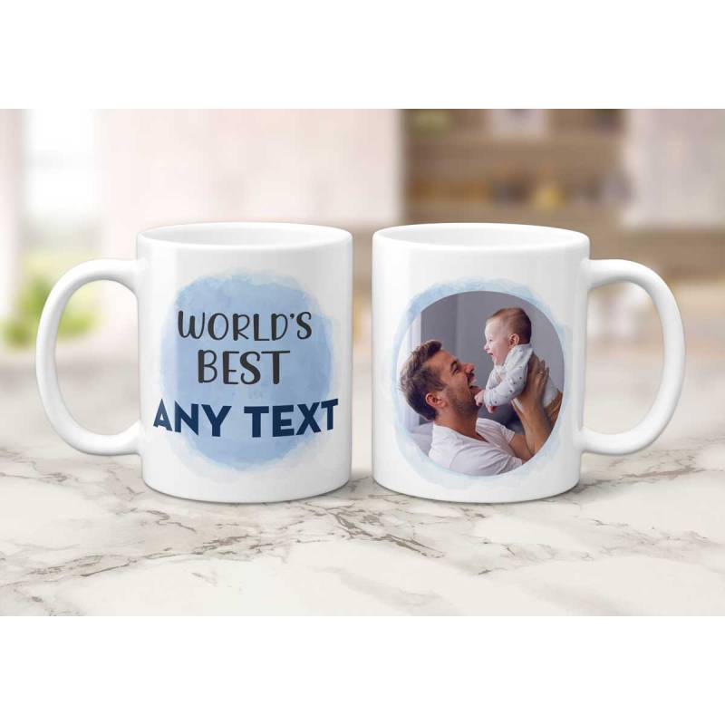 World's Best Any Title And Photo Blue Watercolour - Personalised Mug