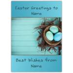 Personalised Easter Greeting Card Blue Eggs In Nest Spring Wishes Option