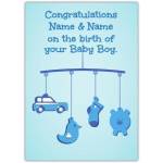 Personalised Blue Mobile New Baby Boy Congratulations Card