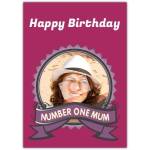 Number One Mum Happy Birthday Personalised Photo Card with Ribbon Design
