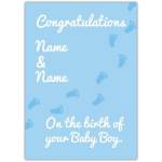 Personalised Blue New Baby Boy Card with Footprints Congratulations Message