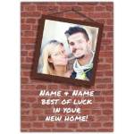 Personalised New Home Congratulations Card with Photo Frame Brick Wall Design