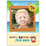 Personalised Happy Retirement Card with Beach Sand Sea Design and Name Option