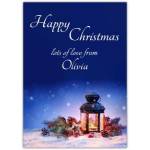 Personalised Happy Christmas Card with Festive Lantern and Snowy Scene