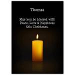 Personalised Christmas Card with Candle and Peace Love Happiness Blessing