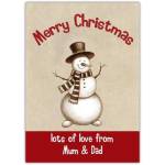 Personalised Merry Christmas Snowman Card from Mum and Dad with Scarf and Top Hat Design
