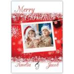 Personalised Merry Christmas Photo Card with Snowflake Design and Custom Names Amelia & Jacob