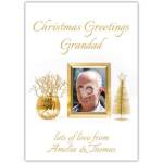 Personalised Christmas Greetings Card for Grandad with Gold Photo Frame and Festive Decorations