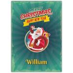Personalised Santa Christmas and Happy New Year Card Green Background