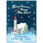 Personalised Snowy Church Christmas and New Year Card Lots of Love Seasonal Greeting
