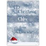 Personalised You Know Who Happy Christmas Card with Santa Hat Design
