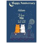 Personalised Happy Anniversary Card with Cats on Roof I Love You to the Moon and Back Design