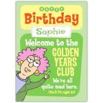 Personalised Aunty Acid Funny Welcome to the Golden Years Club Birthday Card