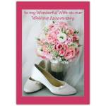 To My Wonderful Wife Wedding Anniversary Card with Bouquet and Bridal Shoes