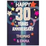 Personalised 30th Wedding Anniversary Card with Colourful Stars and Custom Names