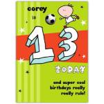 Personalised Super Cool 13th Birthday Card with Football Design for Boys