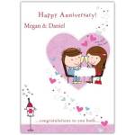 Personalised Cartoon Couple Happy Anniversary Card with Champagne Toast Design