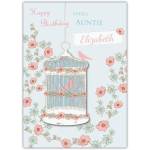 Personalised Birthday Card for Lovely Auntie with Floral Birdcage Design