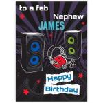 Fab Nephew Personalised Music Themed Birthday Card
