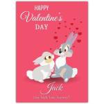 Personalised Valentines Day Card with Two Cute Bunnies and Custom Name Option
