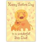 Happy Fathers Day Card for Wonderful Step Dad with Cute Lion Design