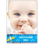 Personalised Baby Photo Card with Blue Airplane Design for Newborn or Christening