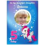 Personalised Daughter 5th Birthday Card with Photo and Pink Unicorn Stars Design