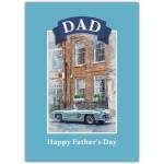 Vintage Blue Car Father's Day Greeting Card with Classic Car Illustration