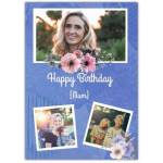 Floral Three Photo Birthday Greeting Card