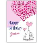 Personalised Elephant and Heart Balloon Happy Birthday Card for Girls