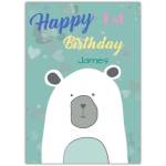 Personalised Happy 1st Birthday Polar Bear Card for Baby Boy with Name Option