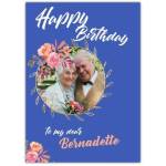 Happy Birthday Round Photo Frame With Flowers Card