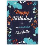 Personalised Happy Birthday Card with Dark Leaf Design and Custom Name Option