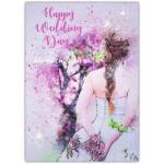 Personalised Happy Wedding Day Bride Card with Purple Floral Watercolour Design