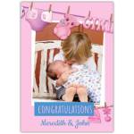 Personalised Congratulations New Baby Girl Photo Upload Card with Pink Clothesline Design